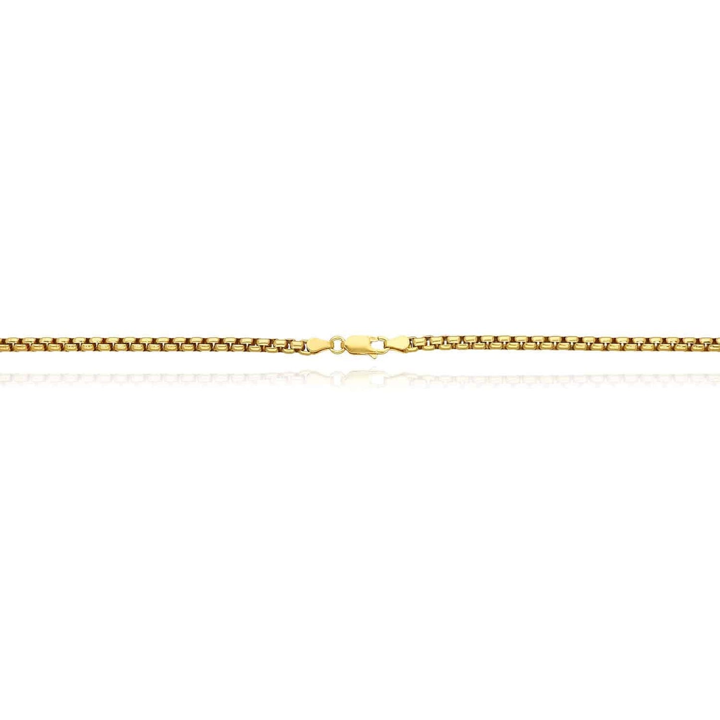 18K Yellow Gold Over Silver 3.7mm Solid Round Box Chain 18"-24"