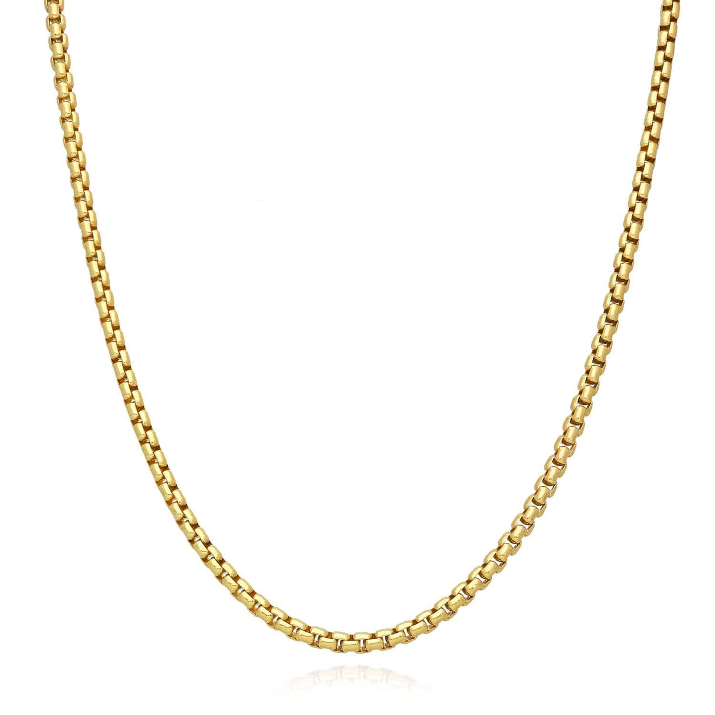 18K Yellow Gold Over Silver 3.7mm Solid Round Box Chain 18"-24"