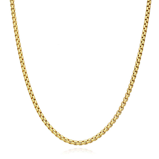 18K Yellow Gold Over Silver 3.7mm Round Box Chain (Solid Links) 18"-24"