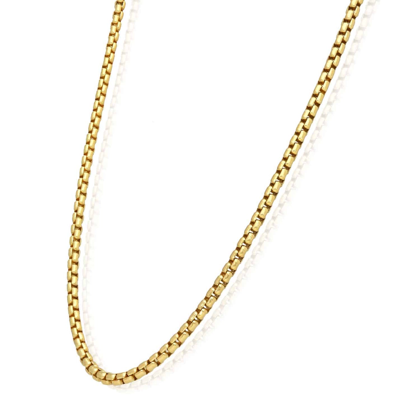 18K Yellow Gold Over Silver 3.7mm Solid Round Box Chain 18"-24"
