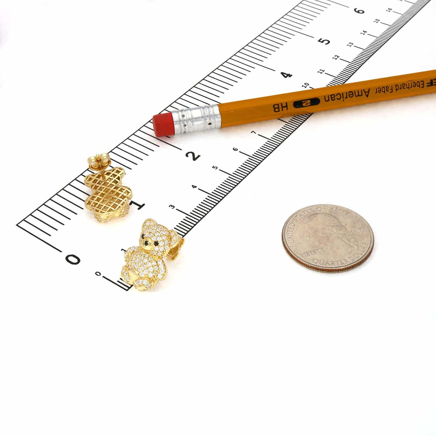 2.70CTW CZ 14K Yellow Gold Pave Puffed Teddy Bear Earrings 17mm
