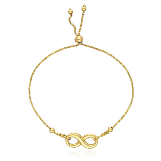 14K Gold Wheat Diamond-Cut Infinity Friendship Bolo Bracelet (Hollow) 9.25" Adjustable