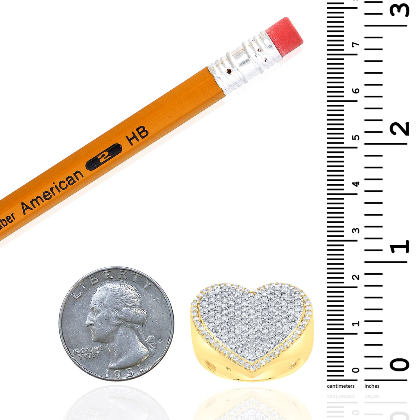 Real 10k Solid Gold 1.50CTW Natural Diamond Heart Cocktail Ring 20mm