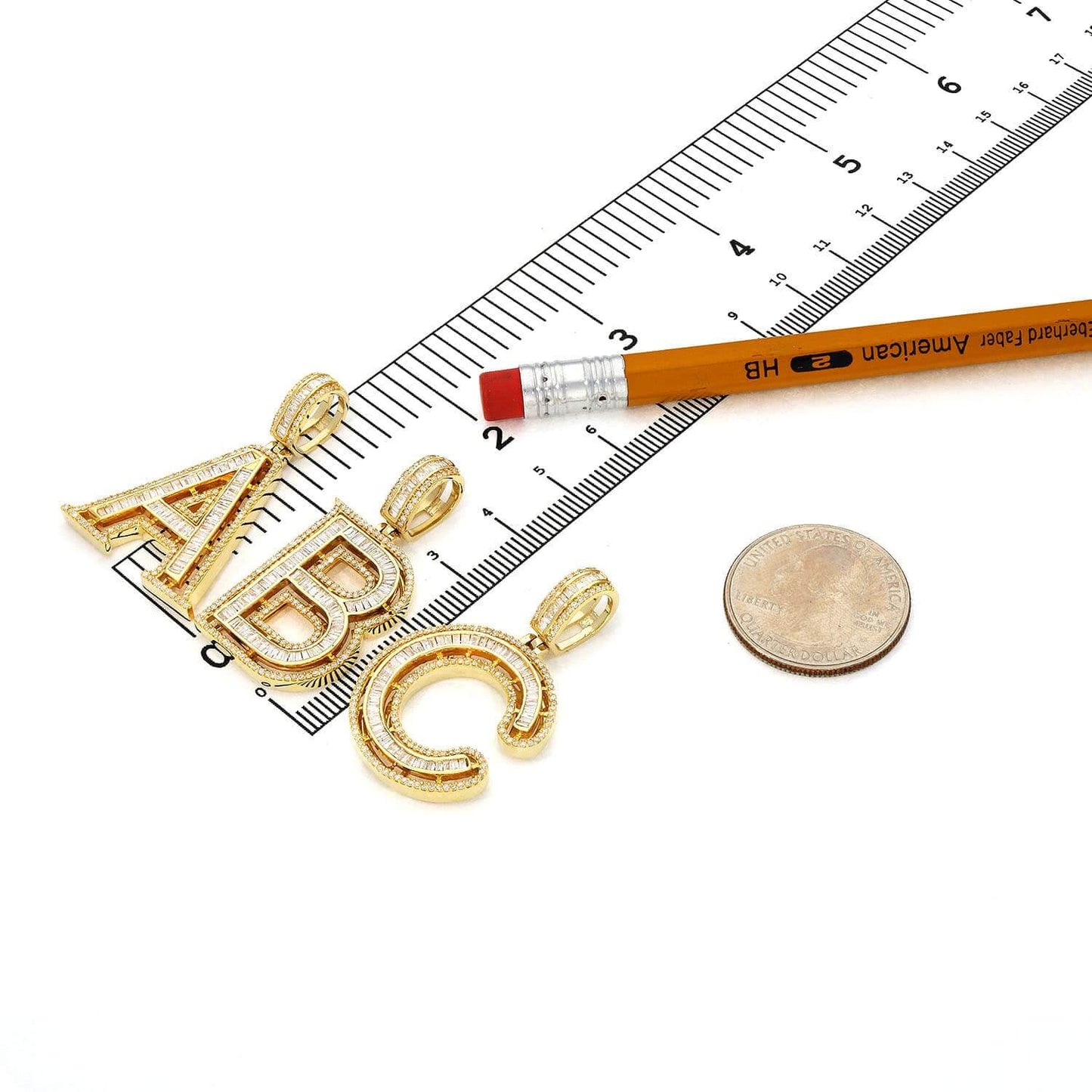 1.1CTW Natural Diamond Baguette 14K Yellow Gold Initial Letter Pendant 1.5"