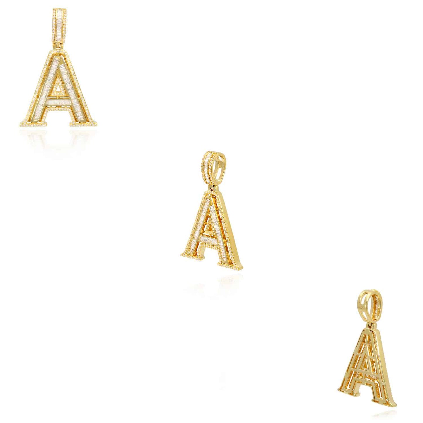1.1CTW Natural Diamond Baguette 14K Yellow Gold Initial Letter Pendant 1.5"