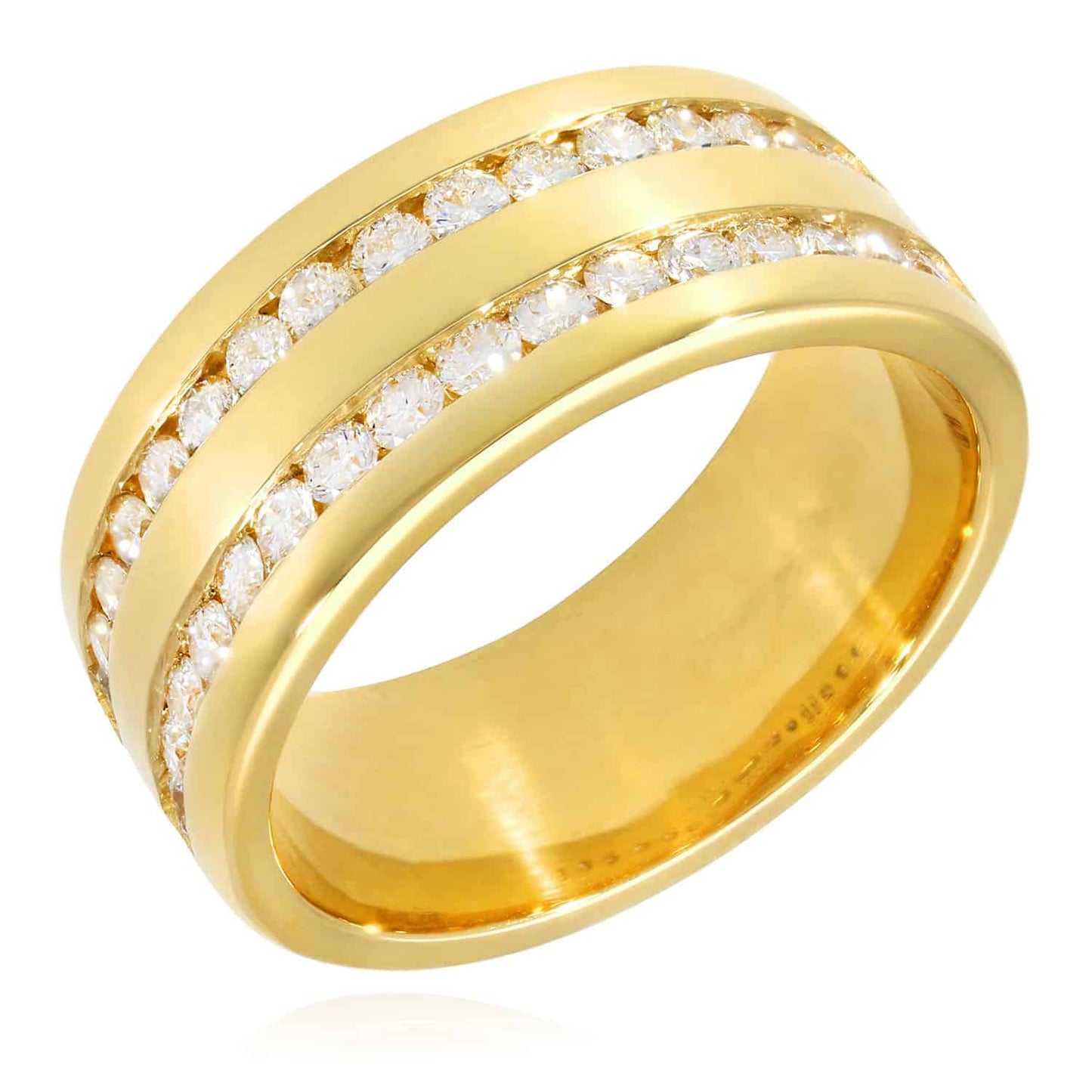 1.10CTW Natural Diamond 14K Yellow Gold 2 Row Channel Set 9mm Wedding Band Ring
