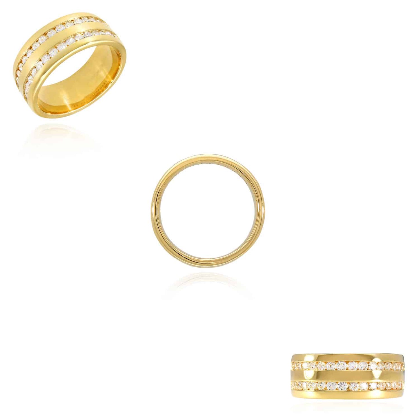 1.10CTW Natural Diamond 14K Yellow Gold 2 Row Channel Set 9mm Wedding Band Ring