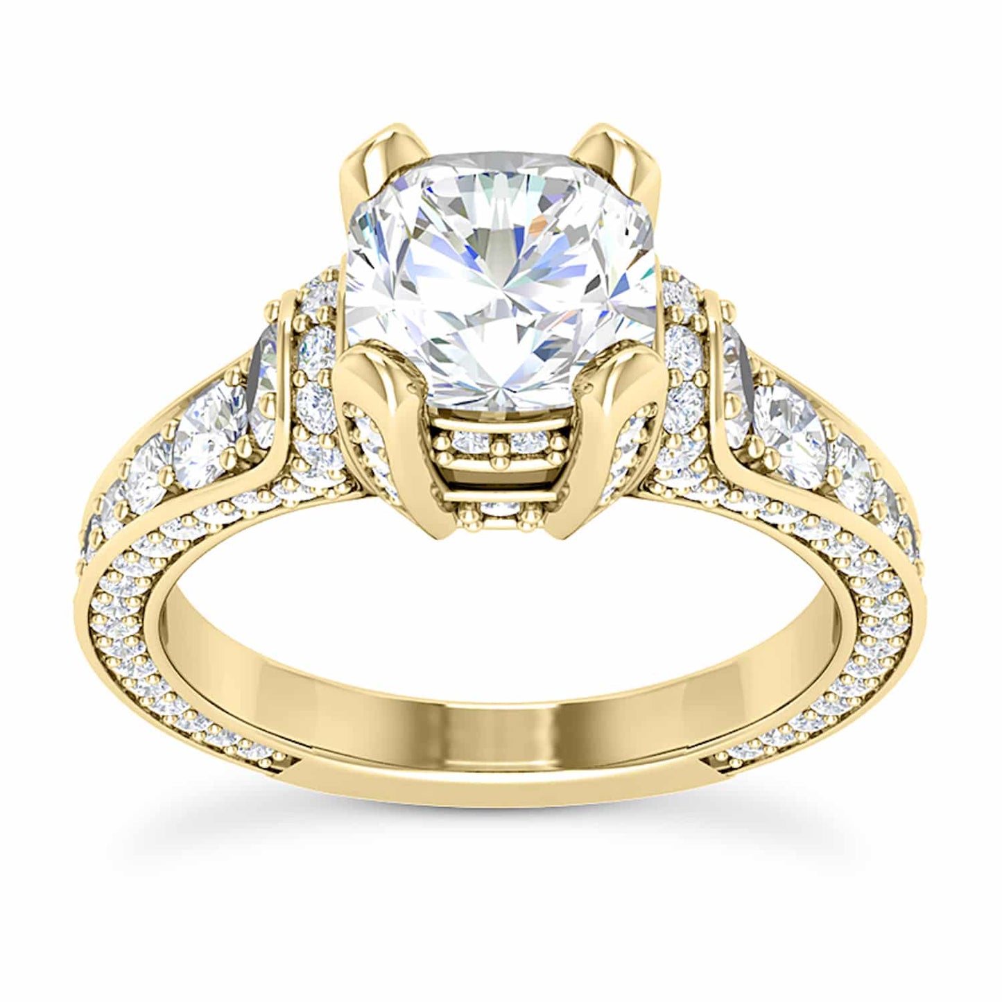 2.04CTW Real Diamond & Moissanite Cushion Cut 18K Yellow Gold Engagement Ring
