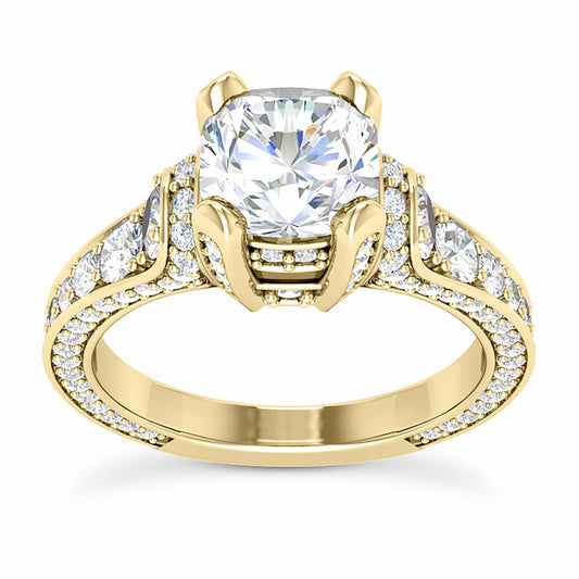 2.04CTW Natural Diamond & Moissanite Cushion-Cut 18K Yellow Gold Engagement Ring