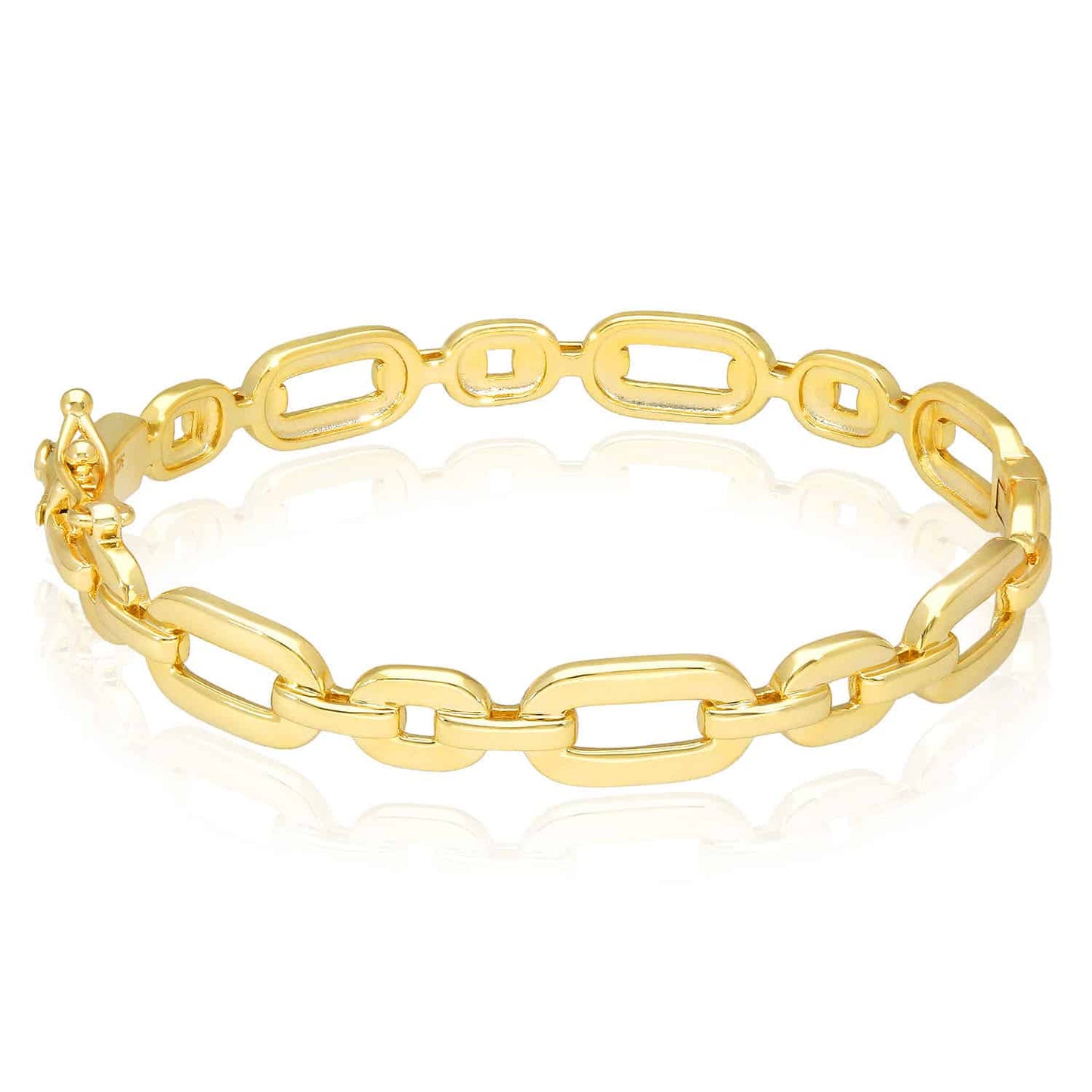 18K Yellow & White Gold Over Sterling Silver 8mm Flat Oval Link Bangle Bracelet
