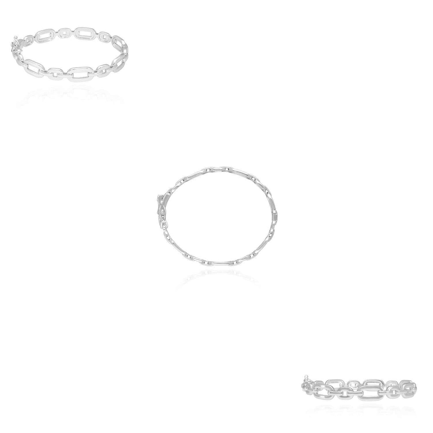 18K Yellow & White Gold Over Sterling Silver 8mm Flat Oval Link Bangle Bracelet