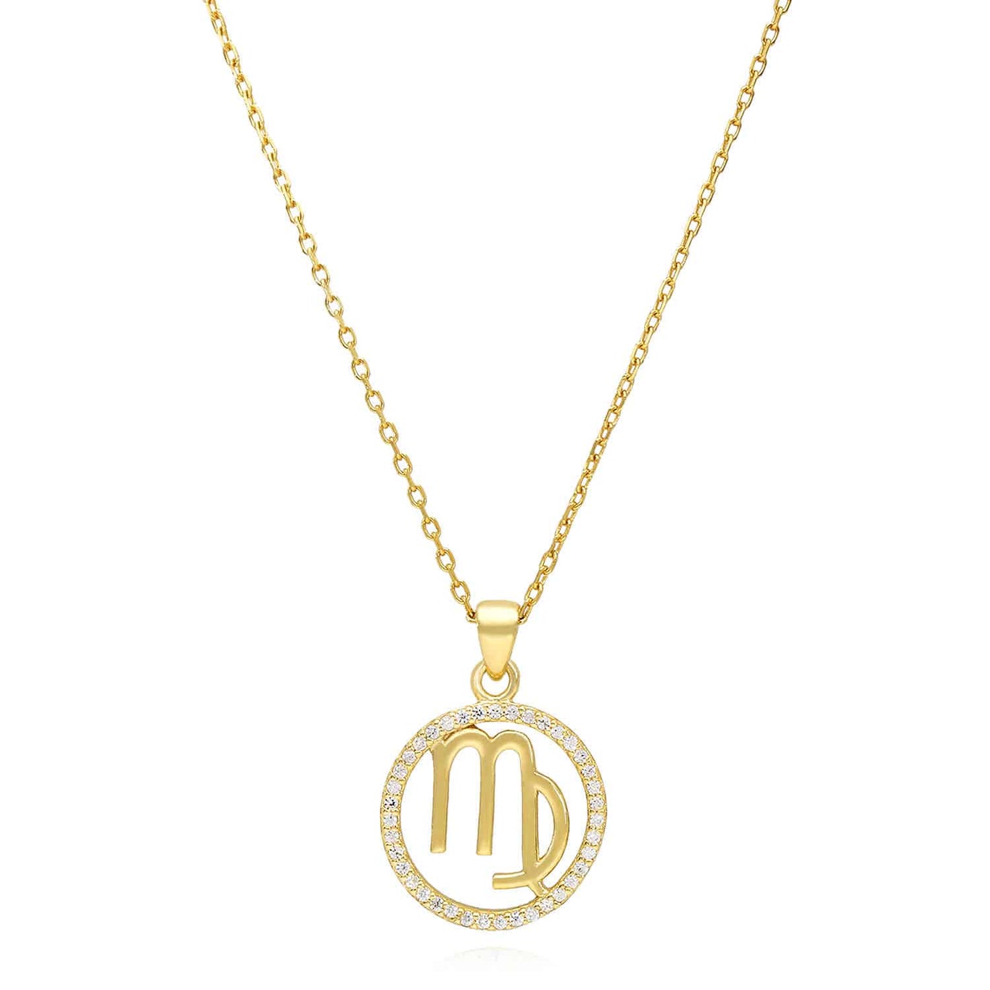 18K Gold Over Silver CZ Zodiac Pendant Necklace 16" - 18" Adj - WJD Exclusives