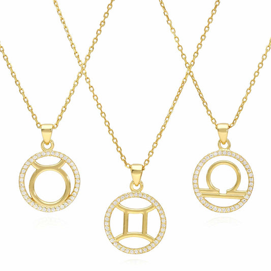 18K Gold Over Silver CZ Zodiac Pendant Necklace 16"-18" Adj