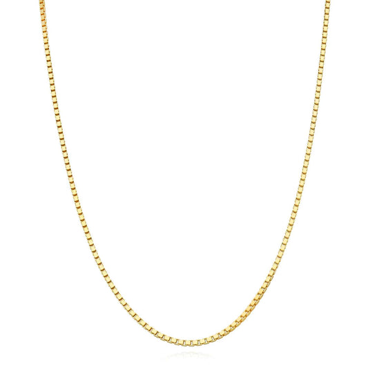 18K Yellow Gold Over Sterling Silver 1.5mm Box Chain (Solid Links) 16"-24"