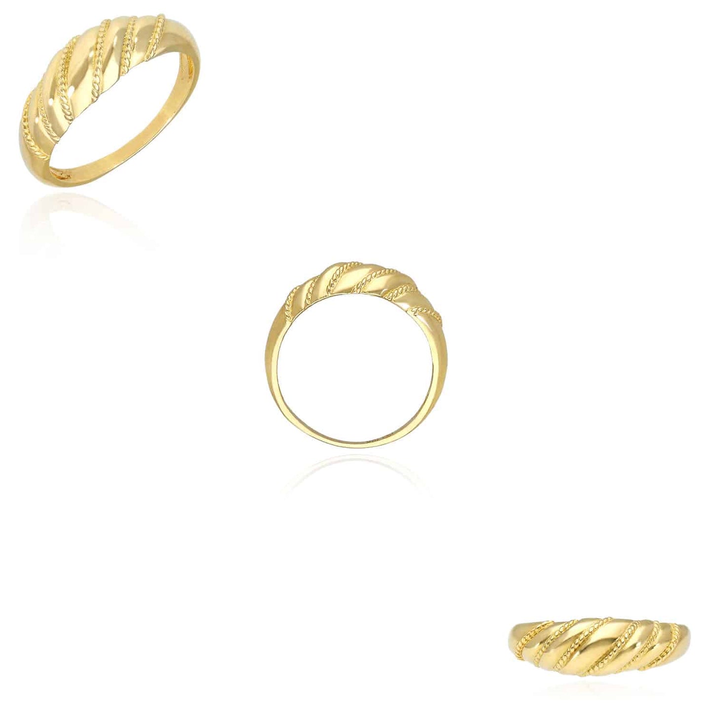 10K Yellow Gold Croissant Twisted Rope Dome Ring