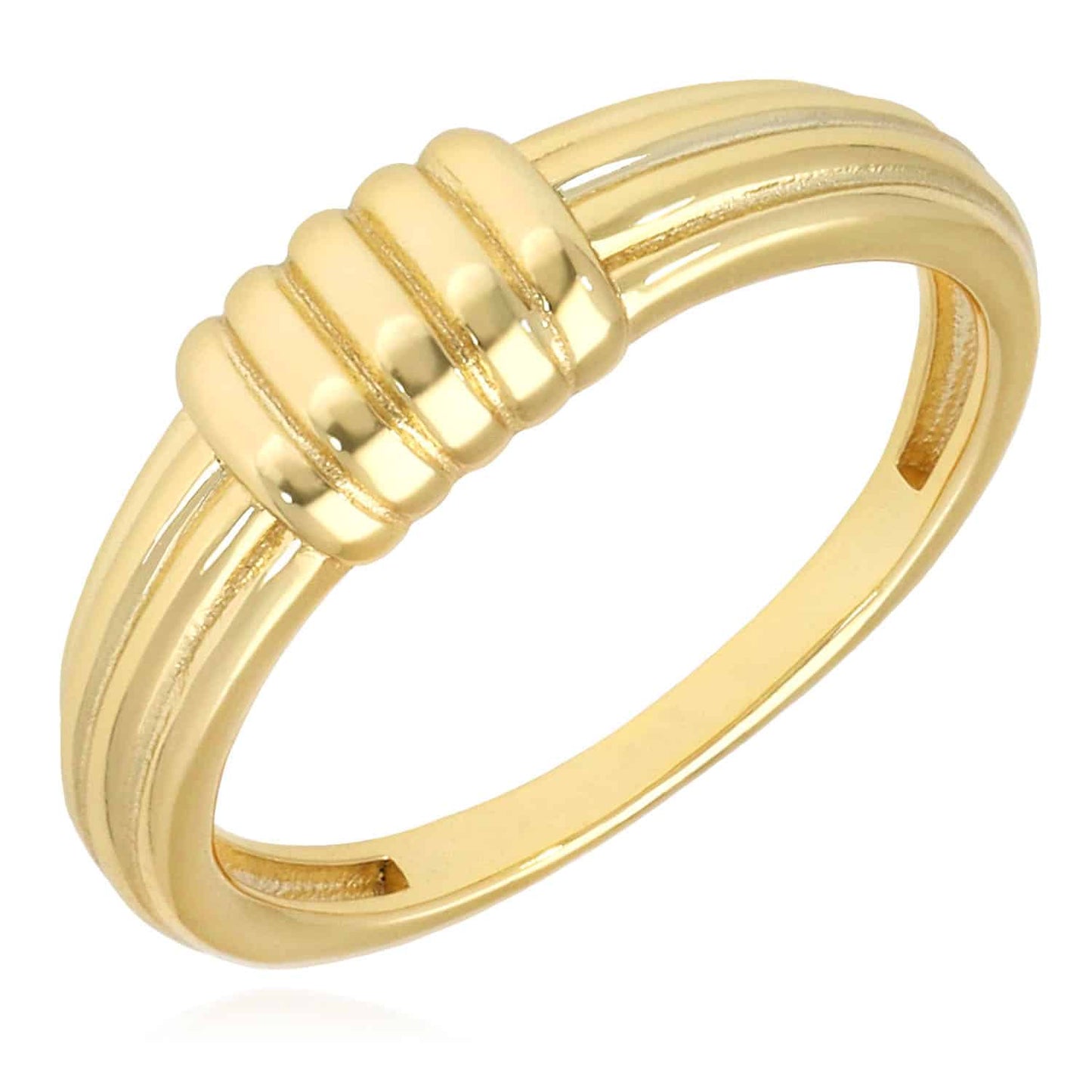18K Yellow Gold Over Sterling Silver Ribbed Dome Ring