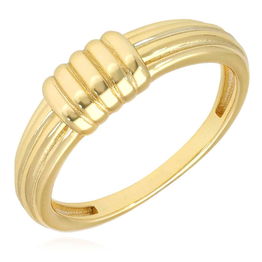 18K Yellow Gold Over Sterling Silver Ribbed Dome Ring