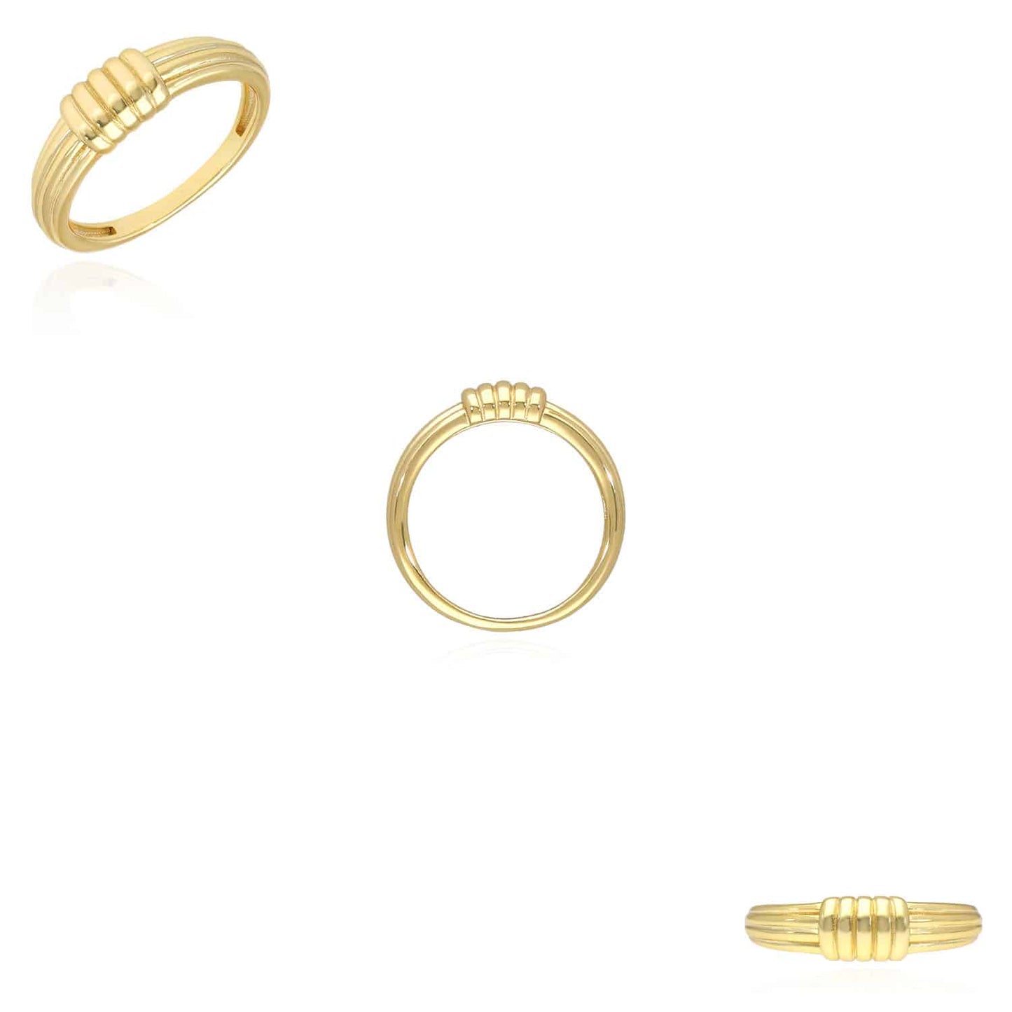 18K Yellow Gold Over Sterling Silver Ribbed Dome Ring