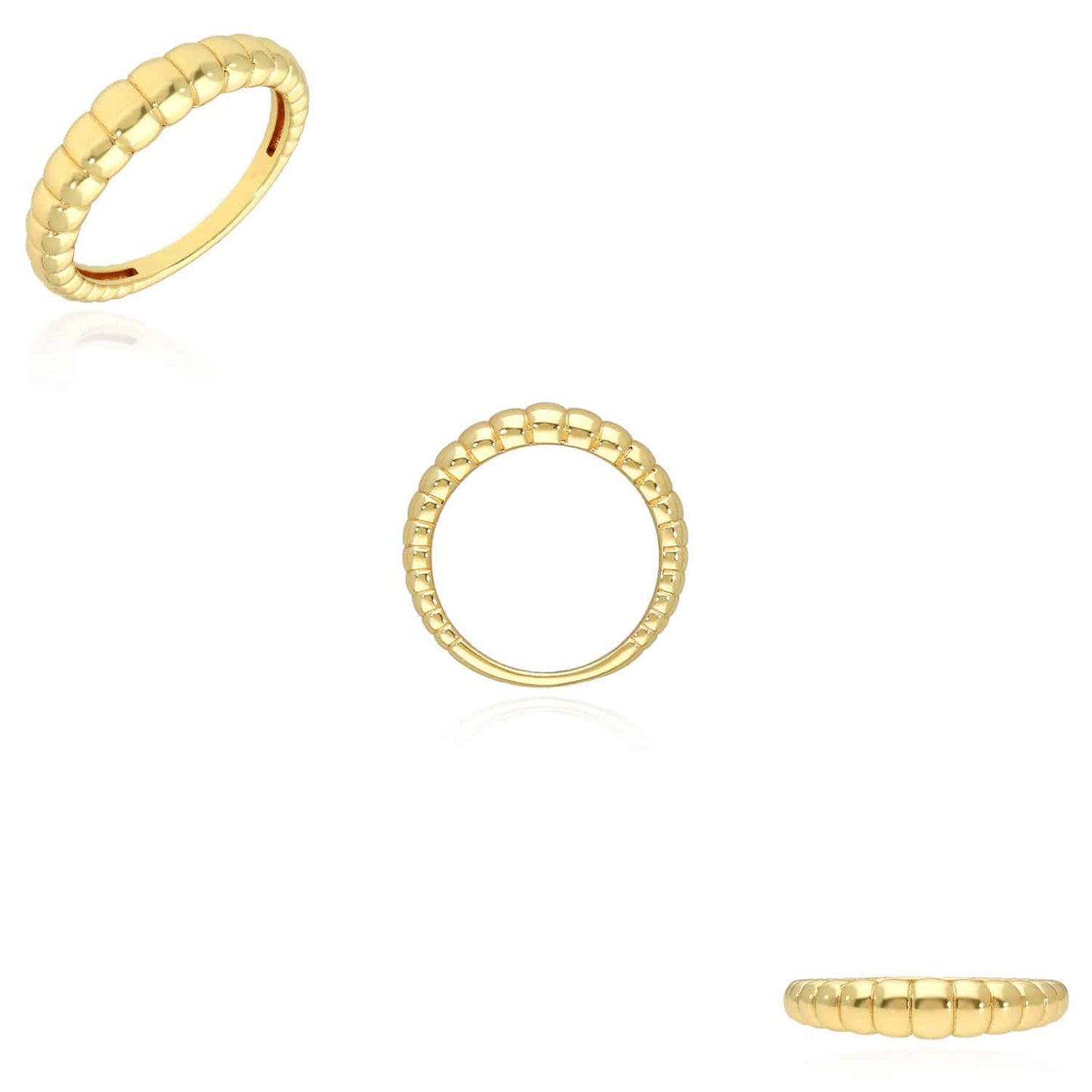 18K Yellow Gold Over Sterling Silver Croissant Ribbed Dome Ring