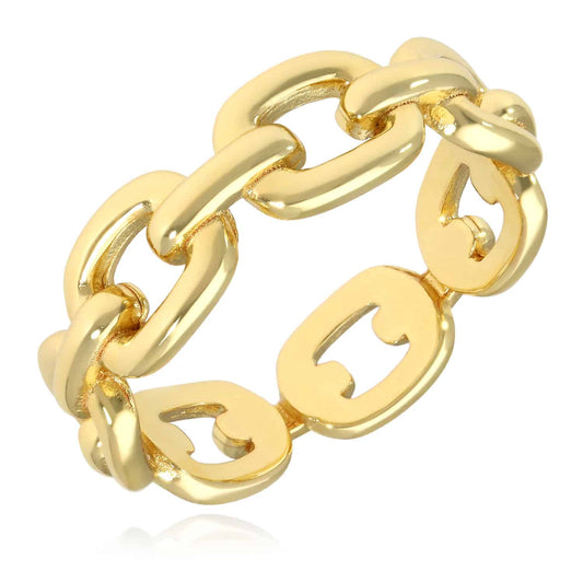 18K Yellow Gold Over Sterling Silver Chain Link Band Ring