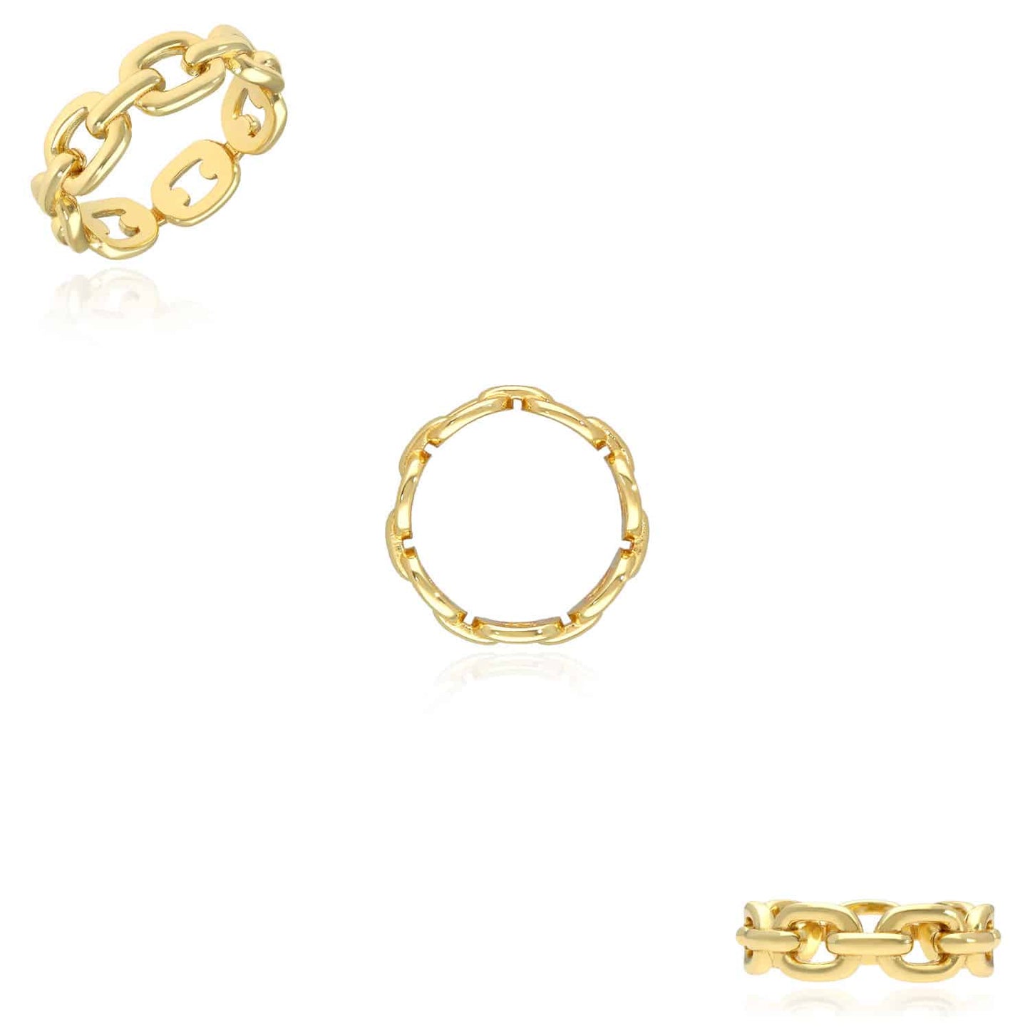 18K Yellow Gold Over Sterling Silver Chain Link Band Ring
