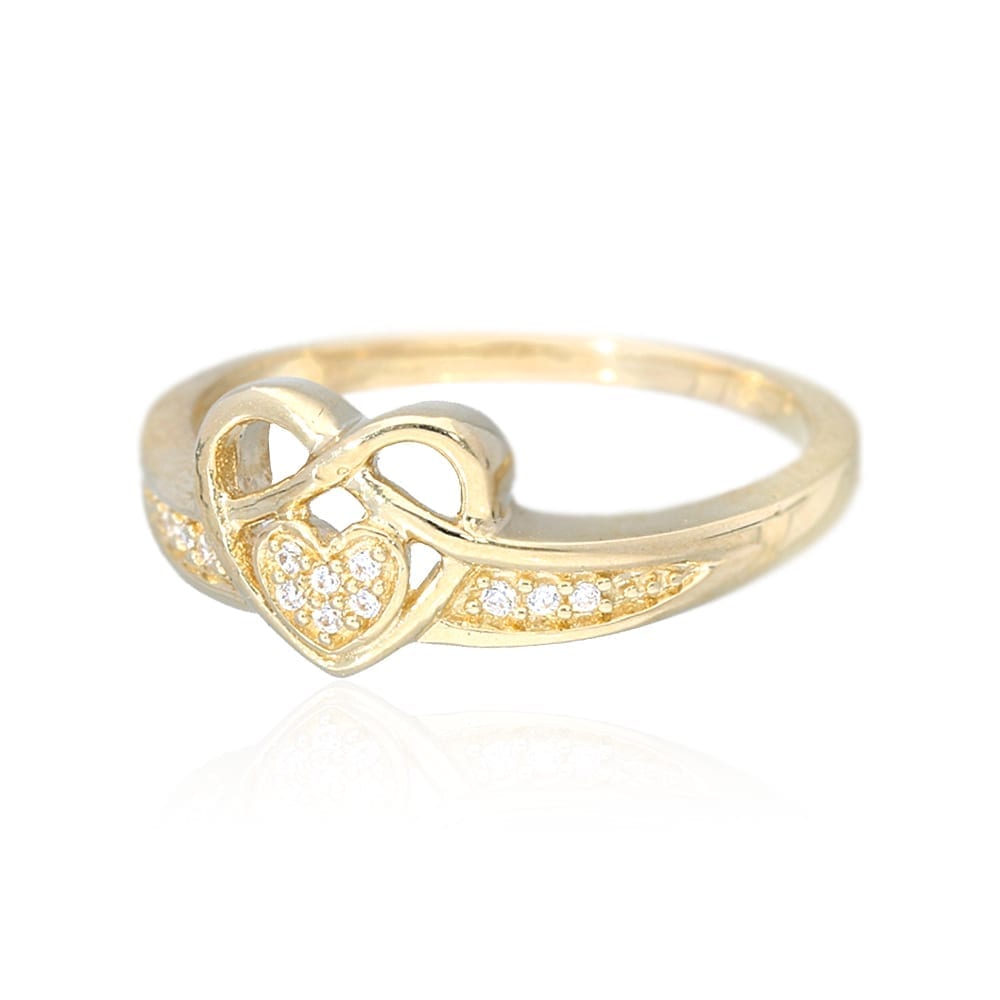 14k Solid Yellow Gold 0.12Ct Created White Diamond Infinity Heart Ring Size 5-10