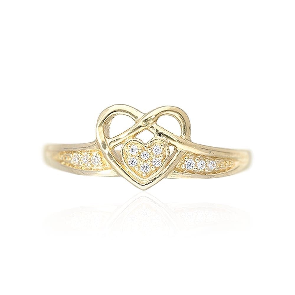 14k Solid Yellow Gold 0.12Ct Created White Diamond Infinity Heart Ring Size 5-10