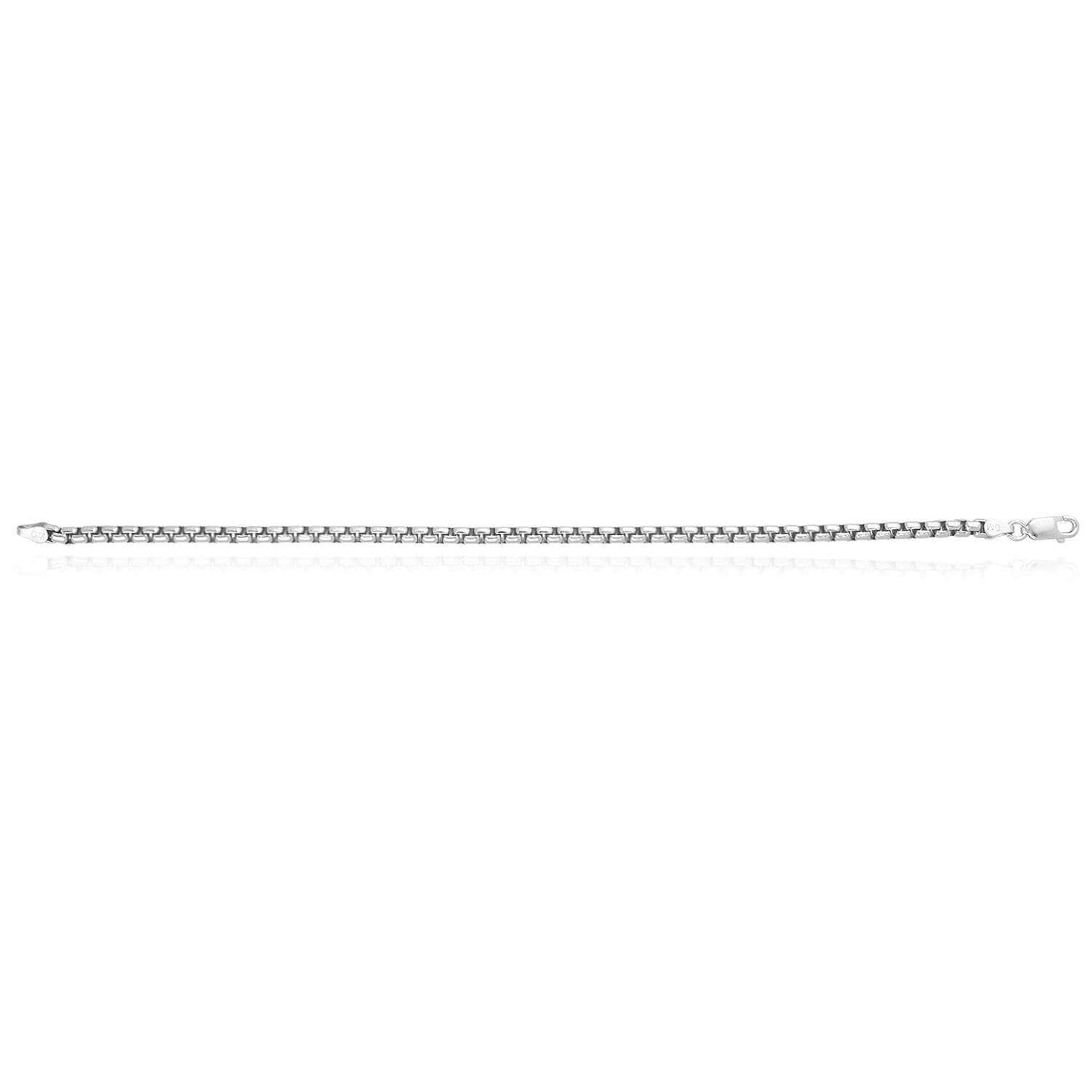 925 Sterling Silver 3.7mm Solid Round Box Bracelet 8"-9"