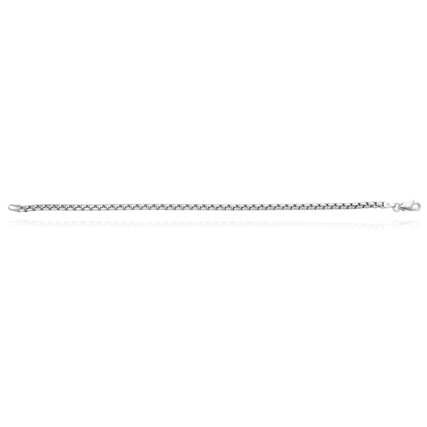 925 Sterling Silver 3mm Solid Round Box Bracelet 7"-9"
