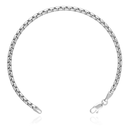 Sterling Silver 3mm Round Box Bracelet (Solid Links) 7"-9"