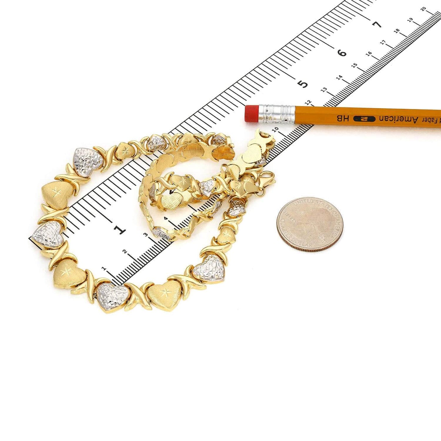 14K Yellow Gold Graduated Heart & Kisses Stampato XO Necklace 18.5"