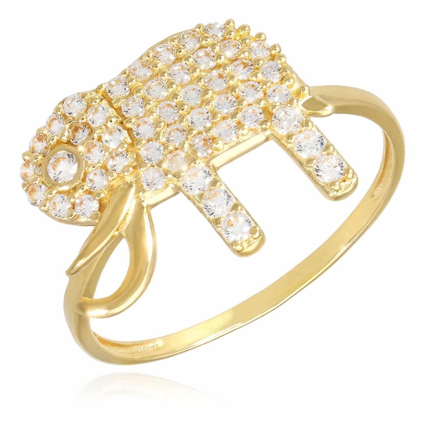 14K Gold Yellow CZ Pave Elephant Ring