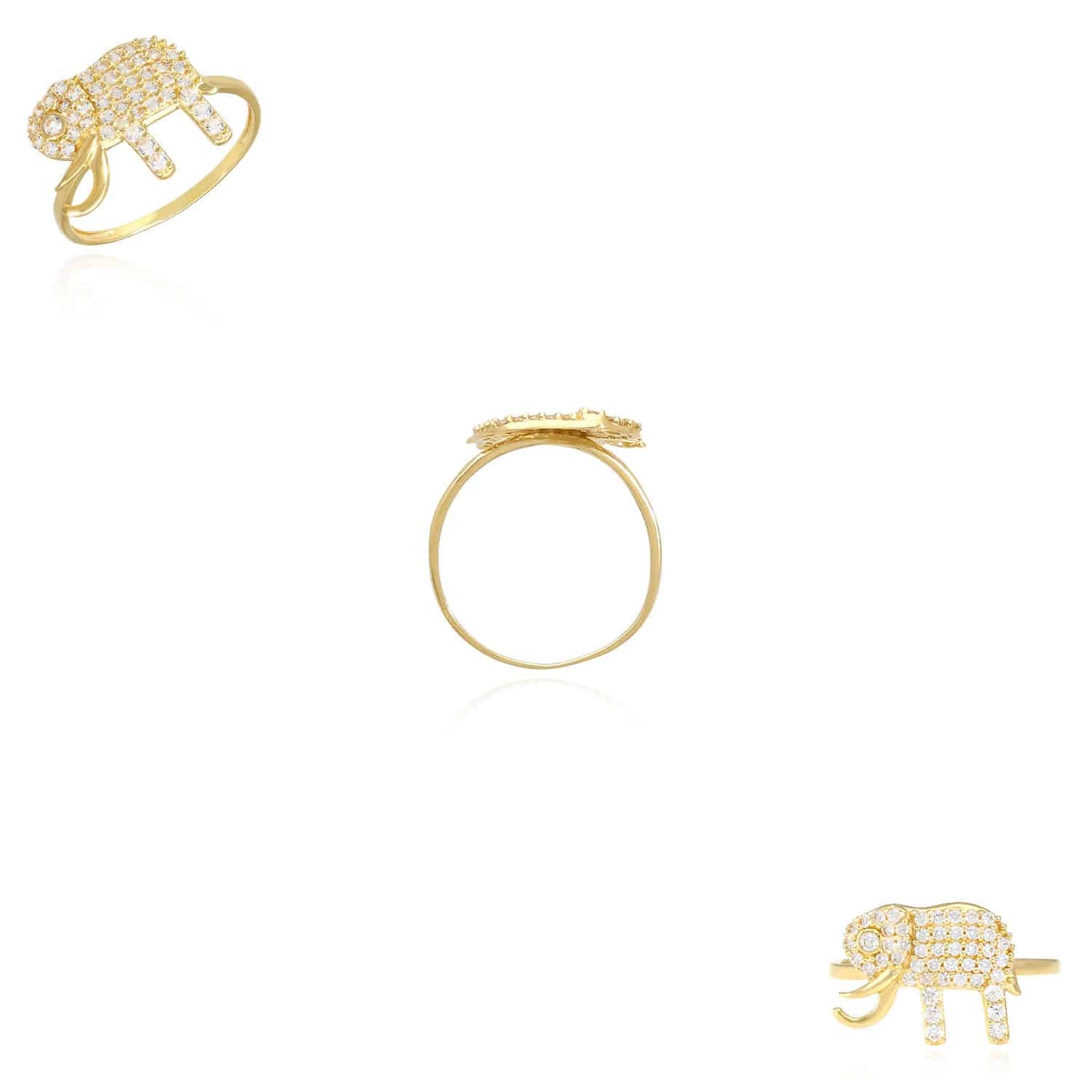 14K Gold Yellow CZ Pave Elephant Ring
