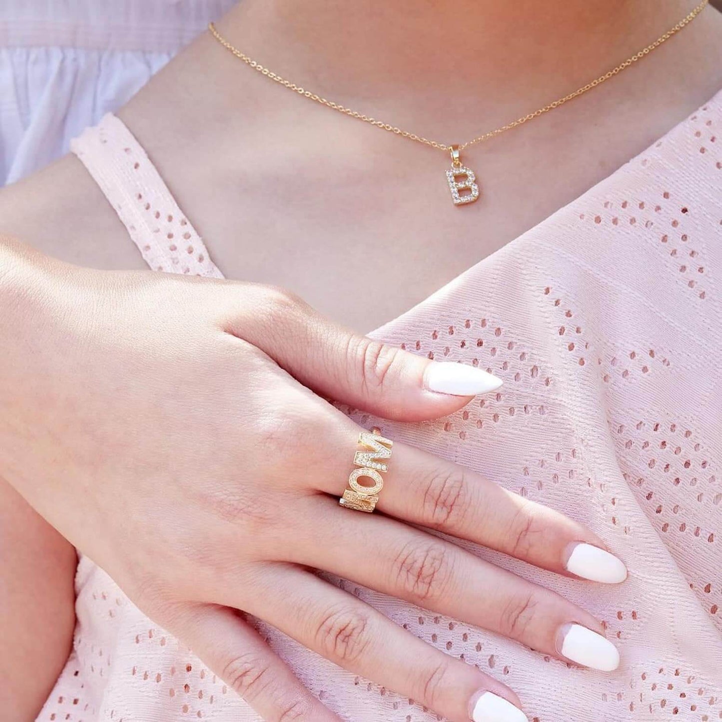 14K Gold Yellow CZ MOM Mother's Ring