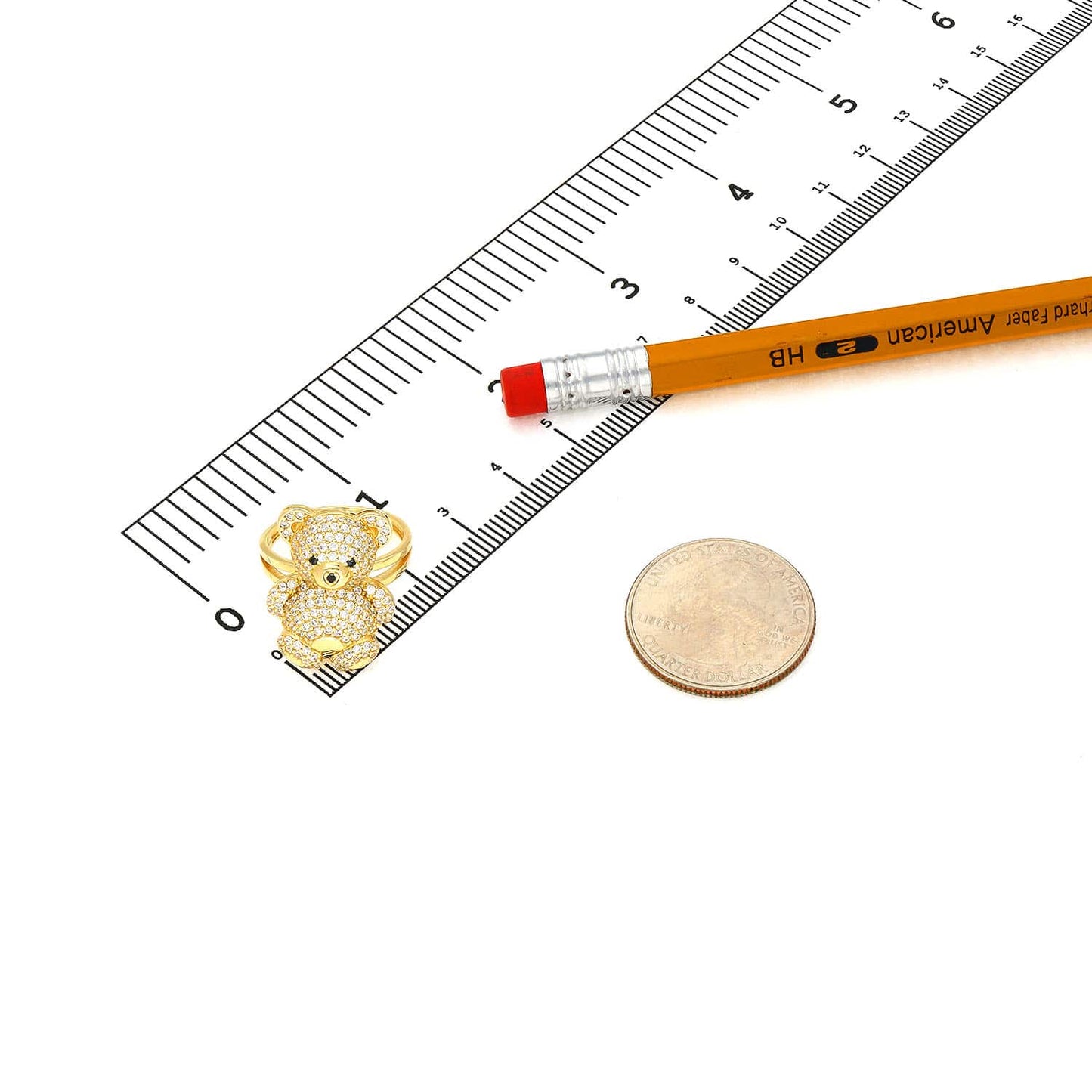 14K Gold Yellow CZ Pave Puffed Teddy Bear Ring
