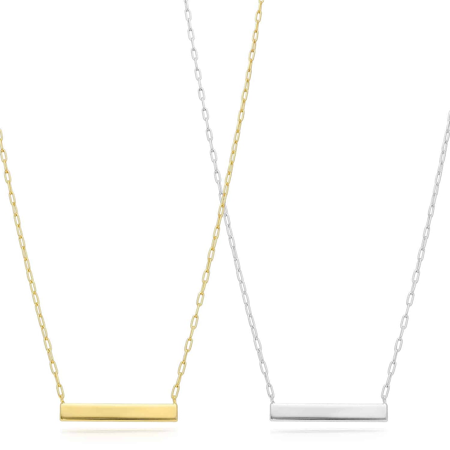 Engravable Gold Over Silver Paperclip Personalized Bar Pendant Necklace 16"-18"