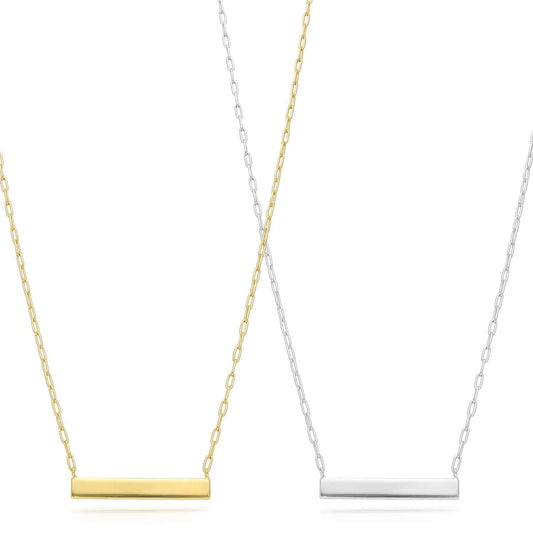Engravable Gold Over Silver Paperclip Personalized Bar Necklace (Solid Links) 16"-18"