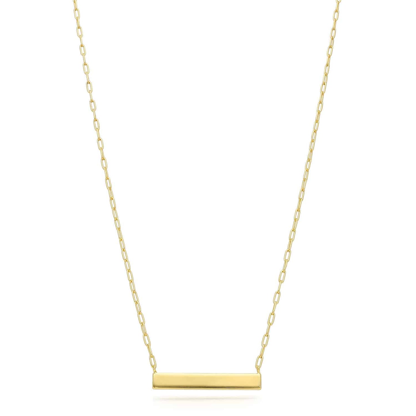 Engravable Gold Over Silver Paperclip Personalized Bar Pendant Necklace 16"-18"