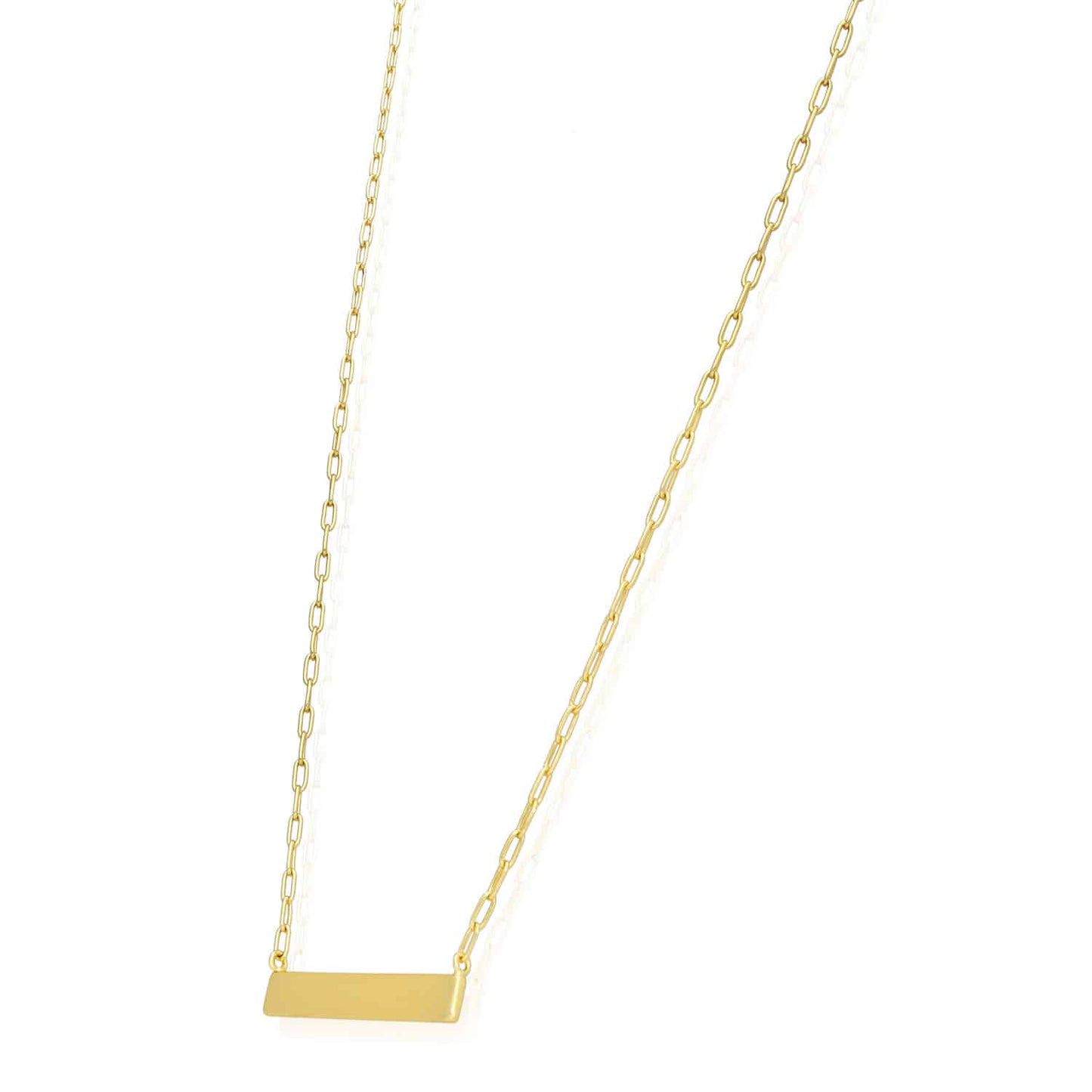 Engravable Gold Over Silver Paperclip Personalized Bar Pendant Necklace 16"-18"