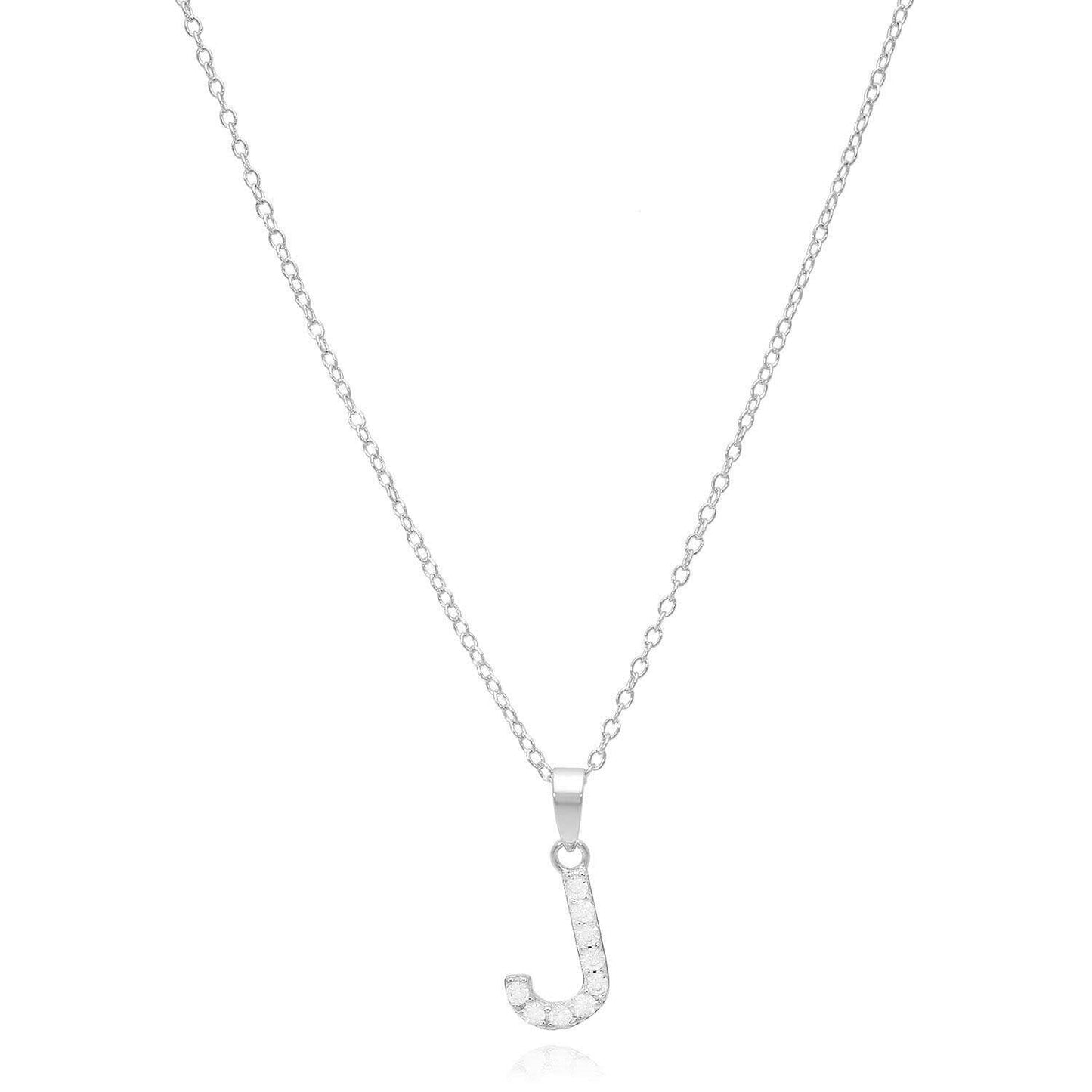 Sterling Silver CZ Initial Pendant Chain Necklace 18"