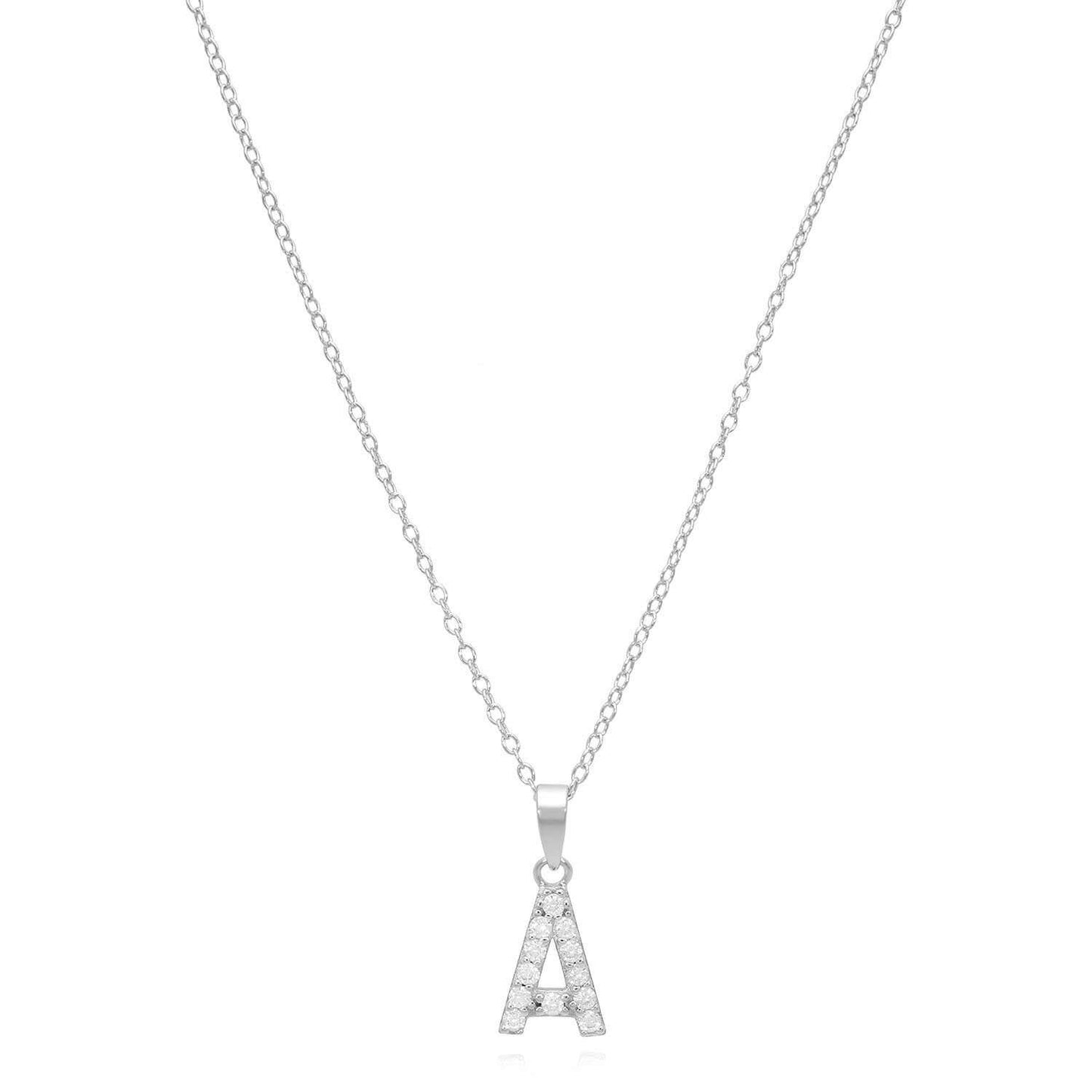 Sterling Silver CZ Initial Pendant Chain Necklace 18"