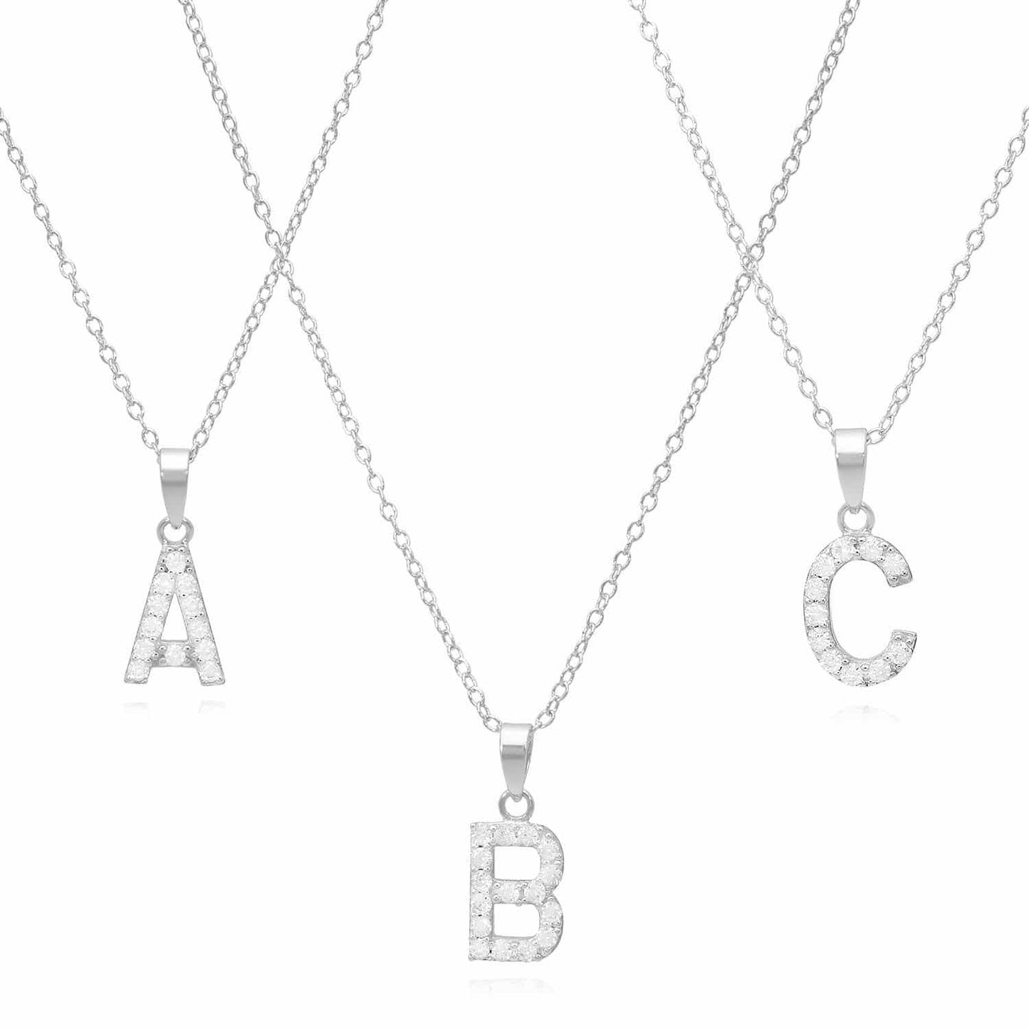 Sterling Silver CZ Initial Pendant Chain Necklace 18"