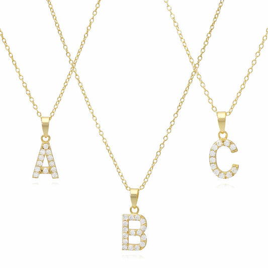 18K Yellow Gold Over Silver Cable Necklace 18" Initial Letter Pendant 0.7"