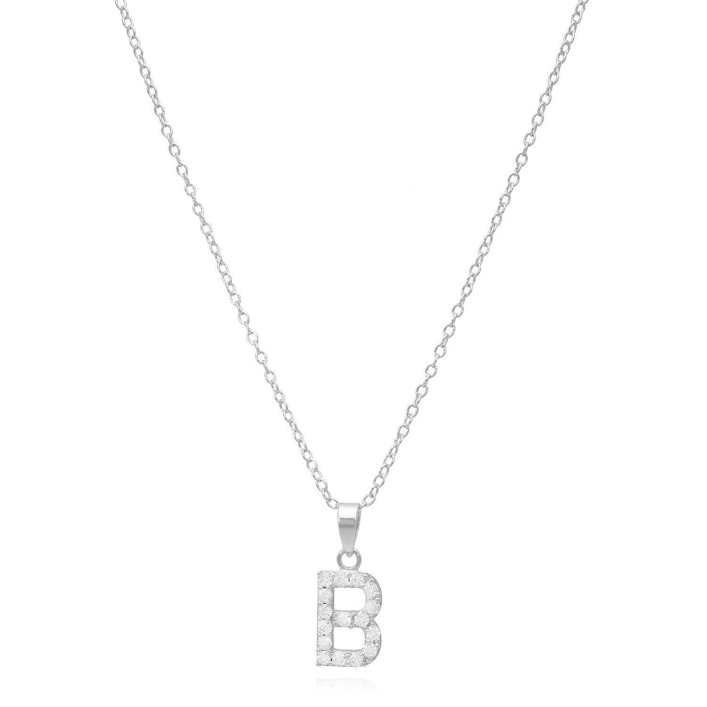 Sterling Silver CZ Initial Pendant Chain Necklace 18"