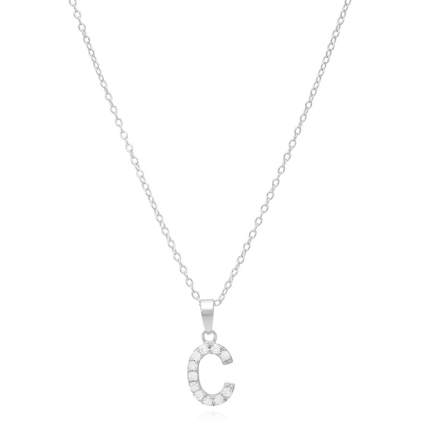 Sterling Silver CZ Initial Pendant Chain Necklace 18"