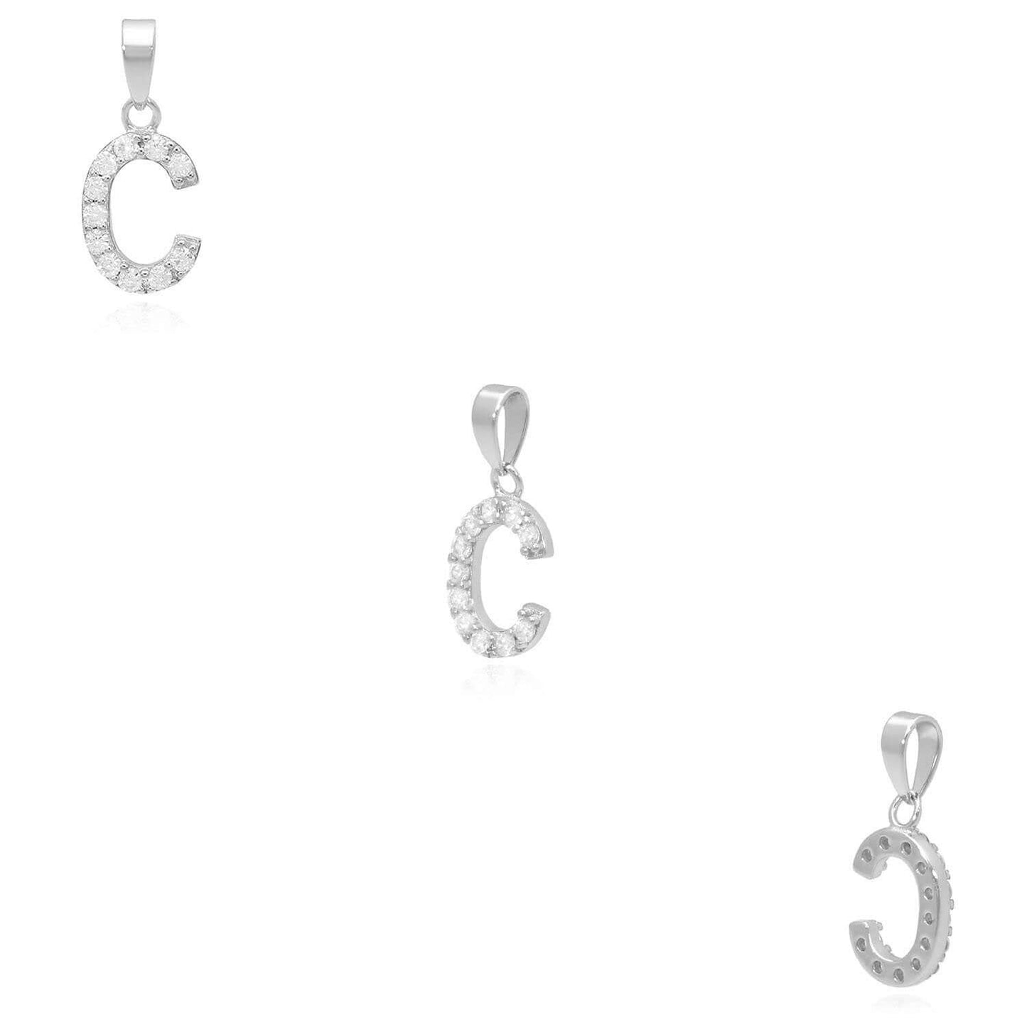 Sterling Silver CZ Initial Pendant Chain Necklace 18"