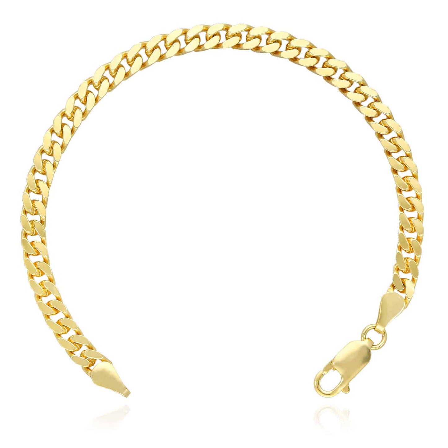 Solid 18K Yellow Gold Over Sterling Silver 4.5mm Flat Miami Cuban Bracelet 7"-8"