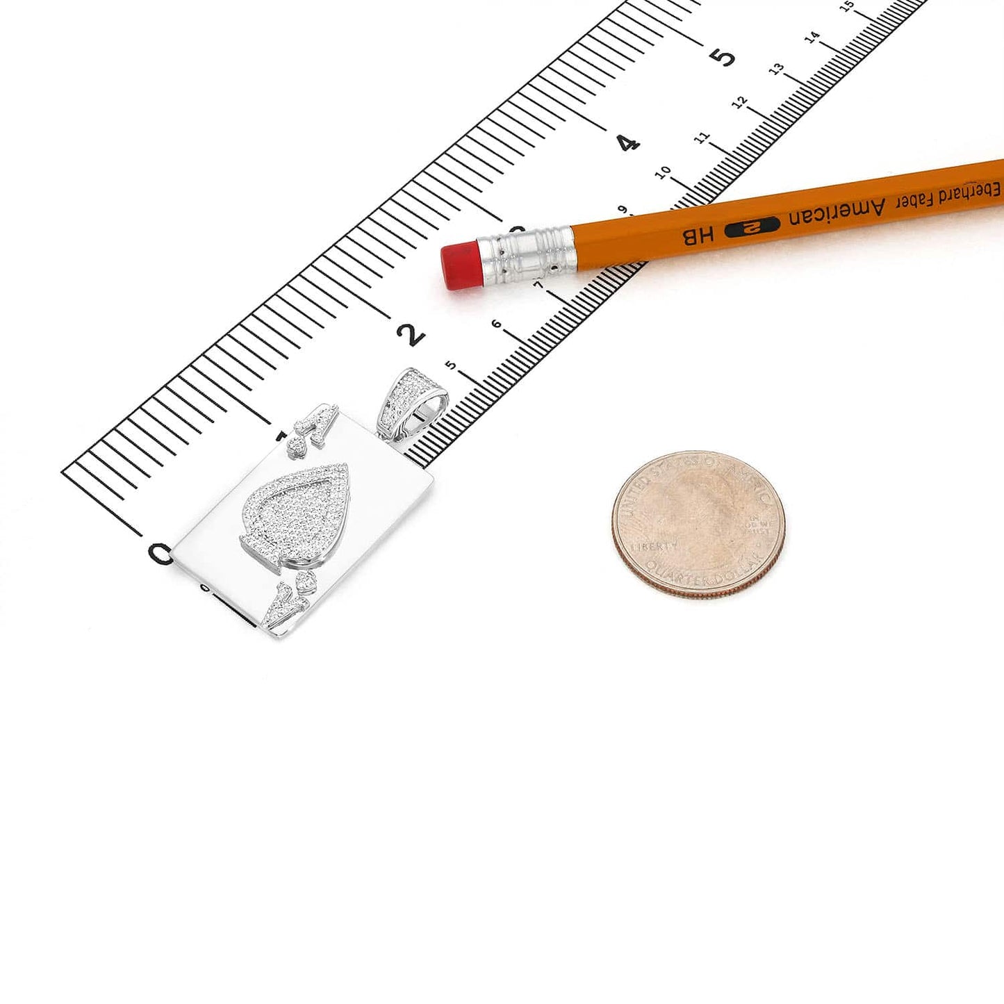 Gold Over Sterling Silver CZ Ace Of Spade Poker Card Pendant 1.7"