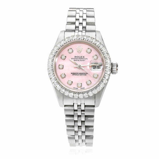 Rolex Datejust Custom Pink 16200 MOP Natural Diamond Dial Bezel Band 26mm Watch