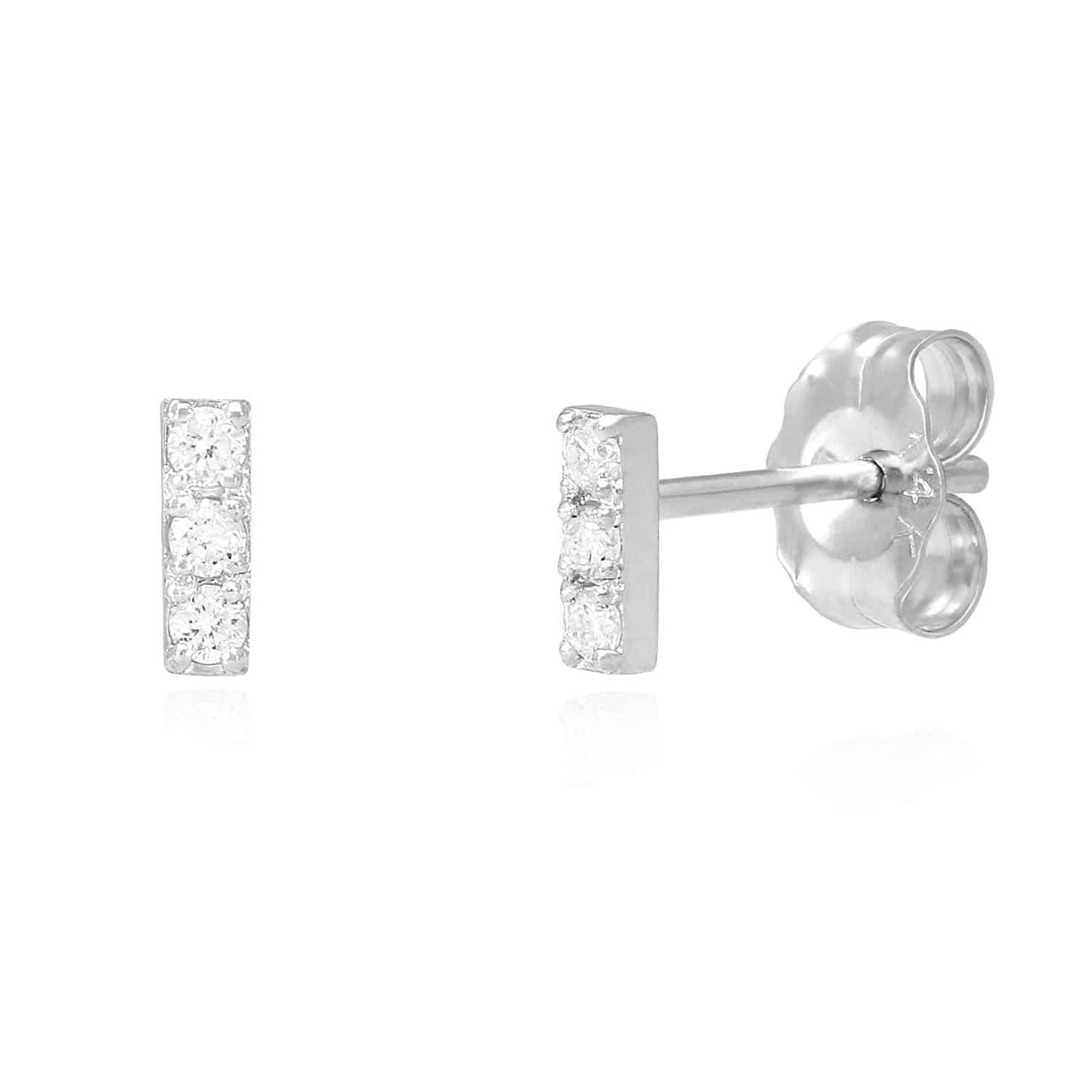 0.08CTW Real Diamond 14K Gold Mini 3-Stone Bar Stud Earrings 5mm